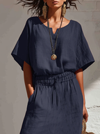 Casual Cozy Shirt And Skirt Linen Two-piece Set