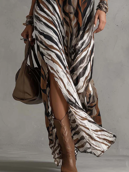 Robe longue sexy à imprimé animal avec col licou élégant
