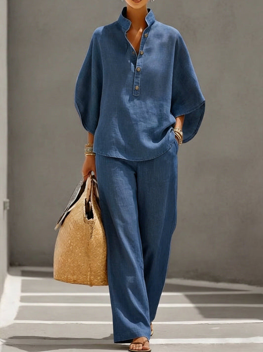 Conjunto de dos piezas de top y pantalón vaquero de Tencel informal