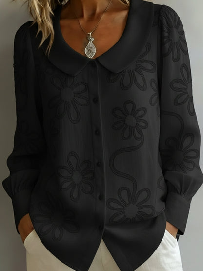 Chemise florale brodée à col claudine vintage