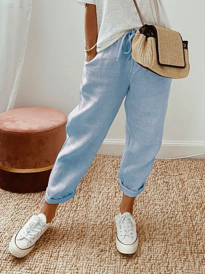 Solid Color Insert Pocket Drawstring Casual Pants