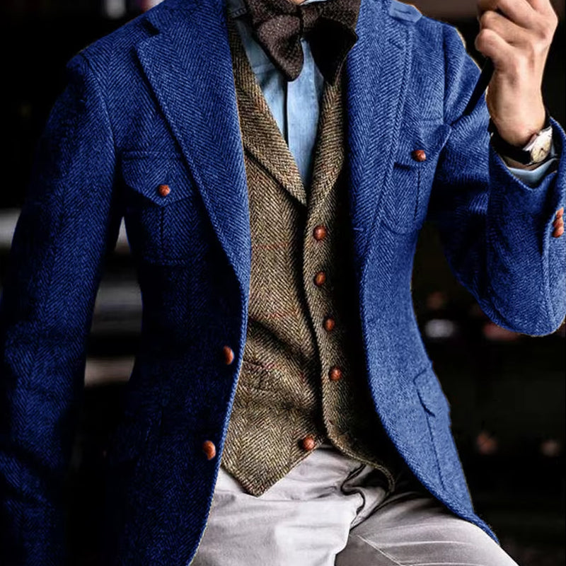 Men's Herringbone Blend Single Breasted Blazer