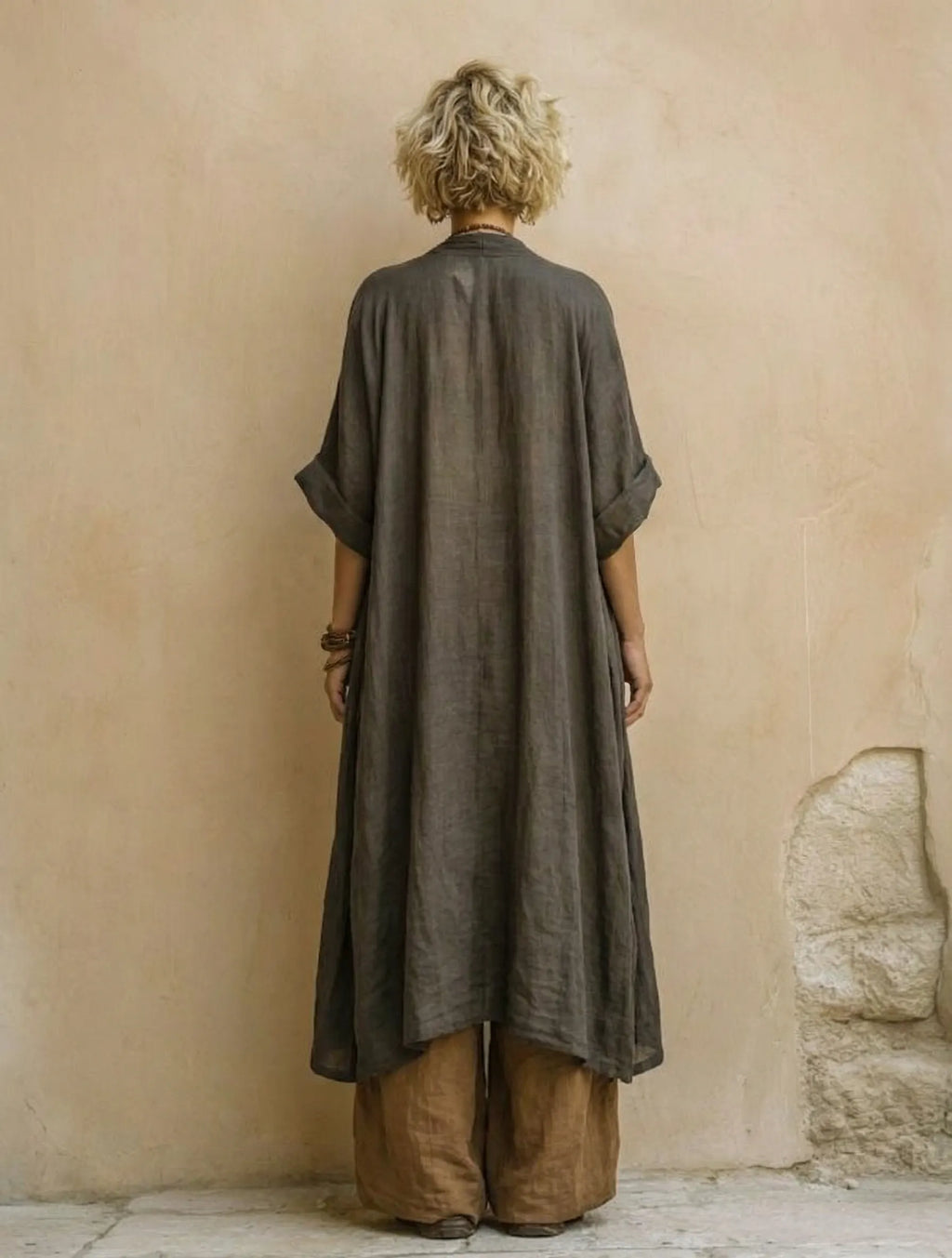 Casual Bohemian Linen And Cotton Long Cardigan And Sleeveless Top And Pants Three-piece Set