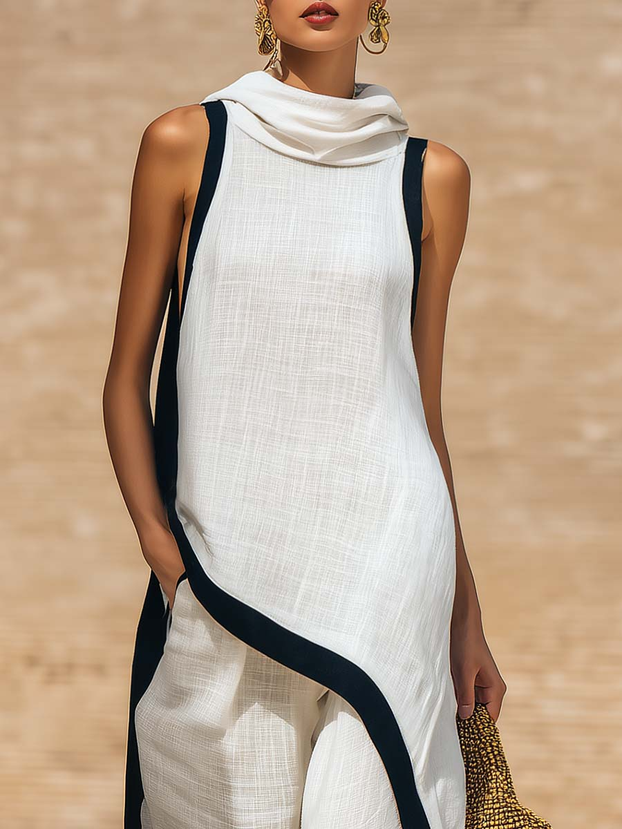Conjunto de dos piezas de lino y algodón elegante con corte artístico