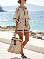 Women's Loose Striped Holiday Shorts Set