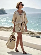 Women's Loose Striped Holiday Shorts Set