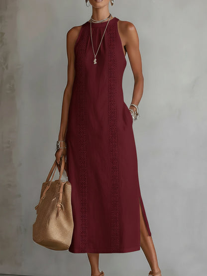 🌿 Vestido Minimalista de Lino con Encaje Estilo Retro y Acogedor — Atemporal. Elegante. Tú, sin esfuerzo.