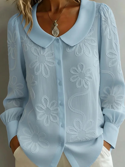 Chemise florale brodée à col claudine vintage