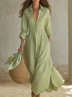 Elegant Artistic Cut Metal Button Dress