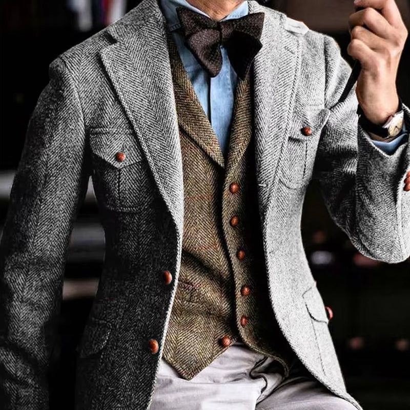 Men's Herringbone Blend Single Breasted Blazer