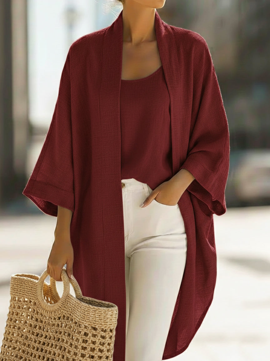 Ensemble en lin douillet et minimaliste : gilet et cardigan ample