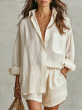 Women's Minimalist Cotton And Linen Shirt Set