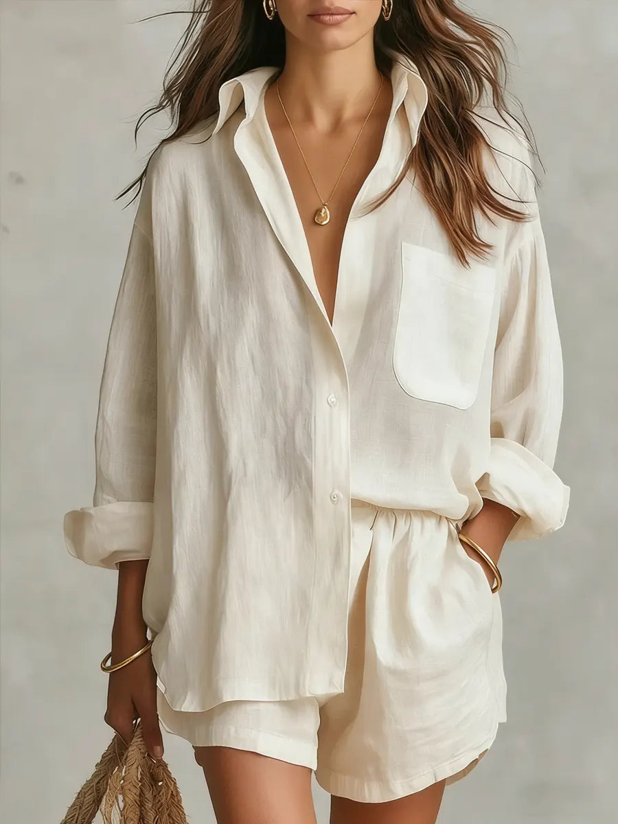 Women's Minimalist Cotton And Linen Shirt Set