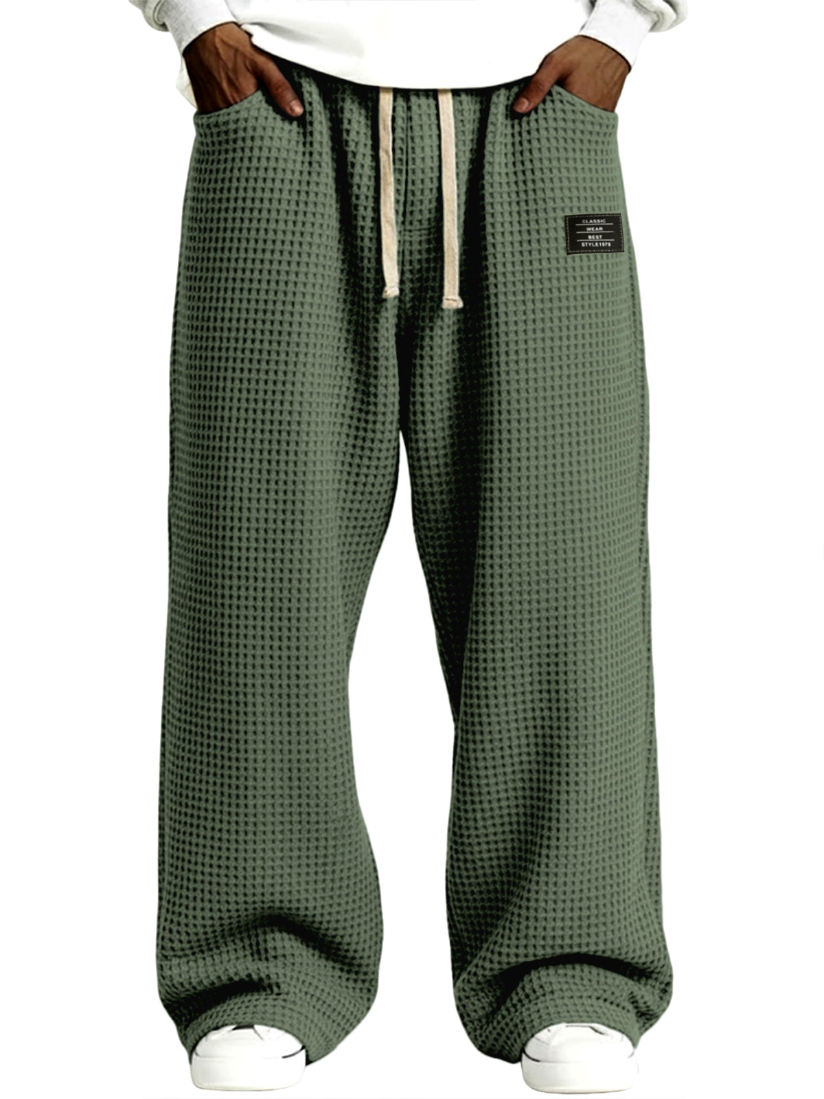 Men's Simple Waffle Texture Drawstring Embroidered Label Pants