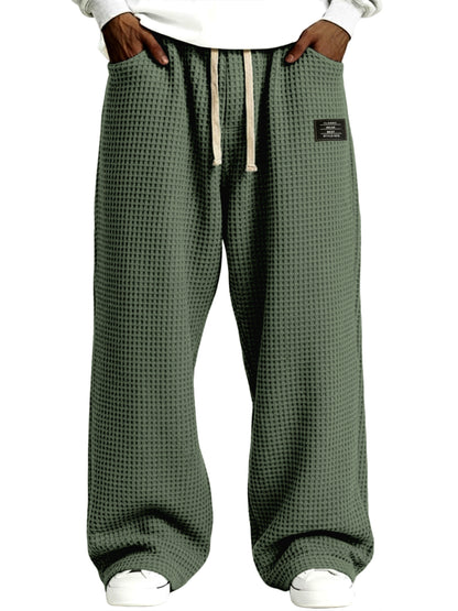 Men's Simple Waffle Texture Drawstring Embroidered Label Pants
