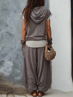 Loose-fit Casual Cotton Hoodie And Pants Two-piece Set