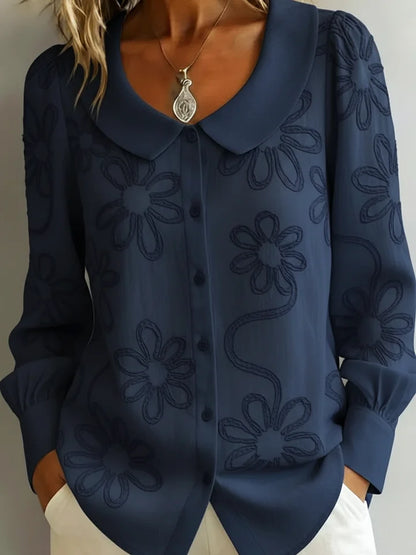 Chemise florale brodée à col claudine vintage