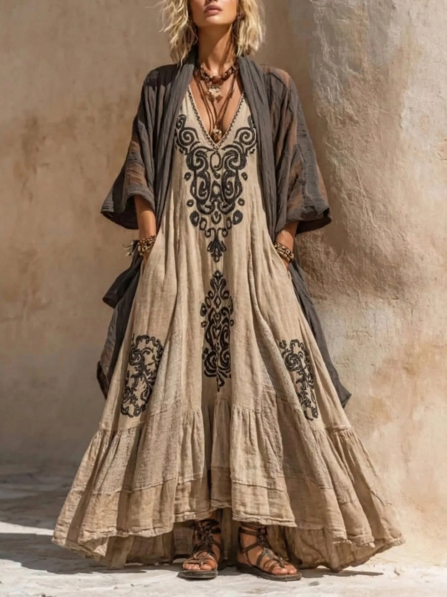 Boho Retro Loose Linen Cotton Two-piece Se