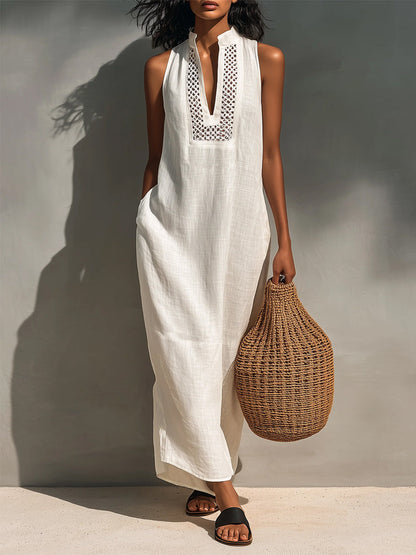 Women's Minimalist Sleeveless Maxi Dress With Cutout Neckline