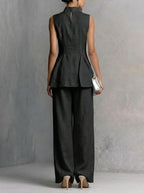 Stylish Slim-fit Sleeveless Linen And Cotton Two-piece Set