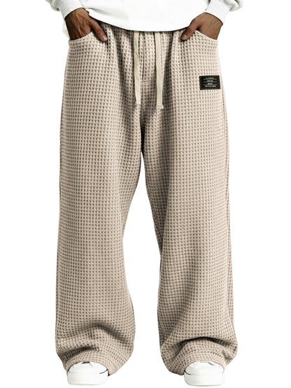 Men's Simple Waffle Texture Drawstring Embroidered Label Pants