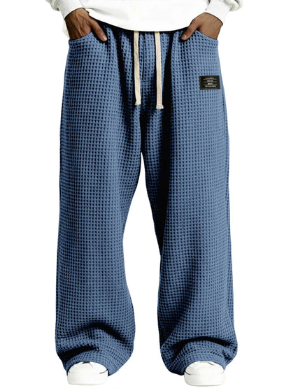 Men's Simple Waffle Texture Drawstring Embroidered Label Pants