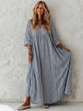 Women's Striped Casual V-neck Maxi Dress