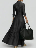 Women's Shirt Collar Long-sleeved Loose A-line Denim Dress