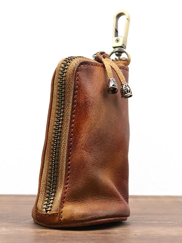 Head Layer Cowhide Vintage Old Cowhide Key Bag