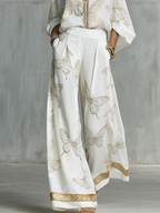 Casual Elegant Gold Butterfly Print Loose Two-piece Set