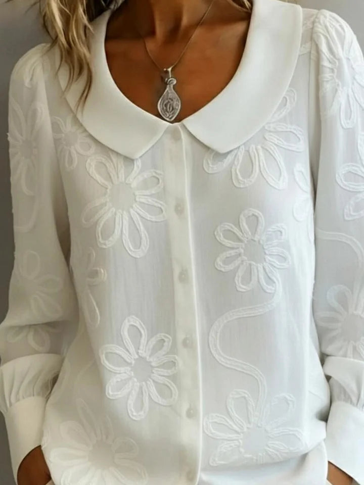 Chemise florale brodée à col claudine vintage