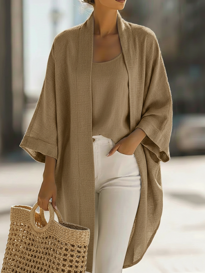 Ensemble en lin douillet et minimaliste : gilet et cardigan ample
