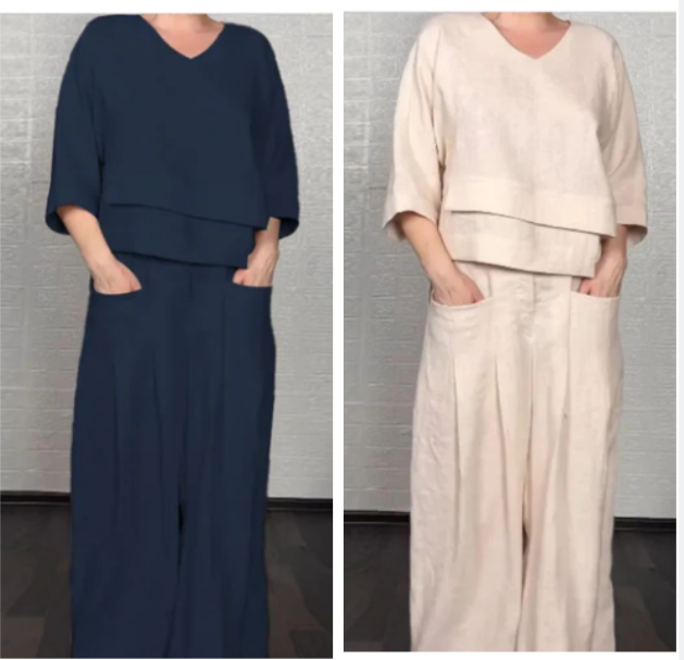 2-piece cotton-linen set with an uneven hem