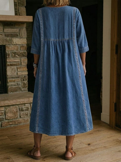 Robe en jean à dentelle pour femme – Robe en jean décontractée et ample de style vintage