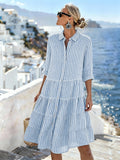 Women'S Casual Striped Color-Block Cotton And Linen Dress