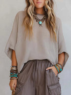 Casual & Cozy Two-piece Set: Waffle-knit Cotton Top And Cotton Cargo Pants