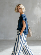 Cozy Loose-fit Striped Cotton-linen Two-piece Set