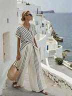 Women'S Loose Striped Resort Pants Set