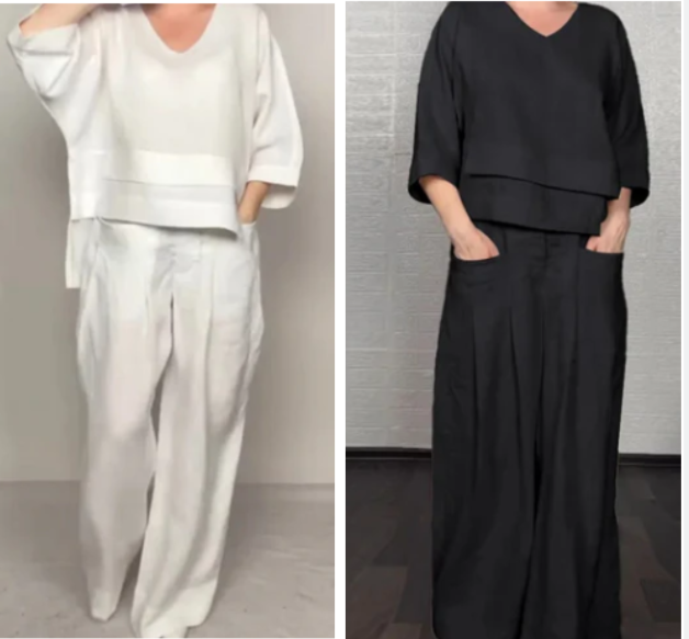 2-piece cotton-linen set with an uneven hem