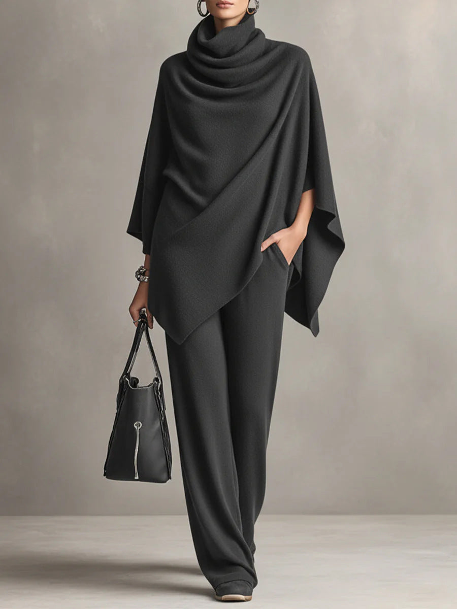 Elegant Drape Two-Piece Set | Flowing Top and Wide-Leg Trousers