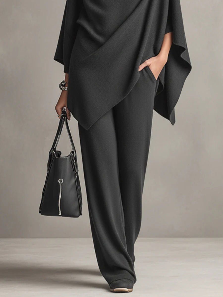 Elegant Drape Two-Piece Set | Flowing Top and Wide-Leg Trousers