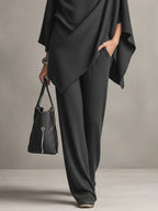 Elegant Drape Two-Piece Set | Flowing Top and Wide-Leg Trousers