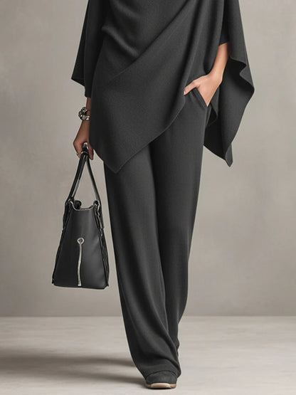 Ensemble deux pièces drapé élégant | Top fluide et pantalon large
