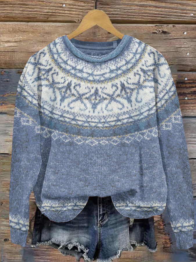 Icelandic Pattern Jacquard Vintage Knit Sweater
