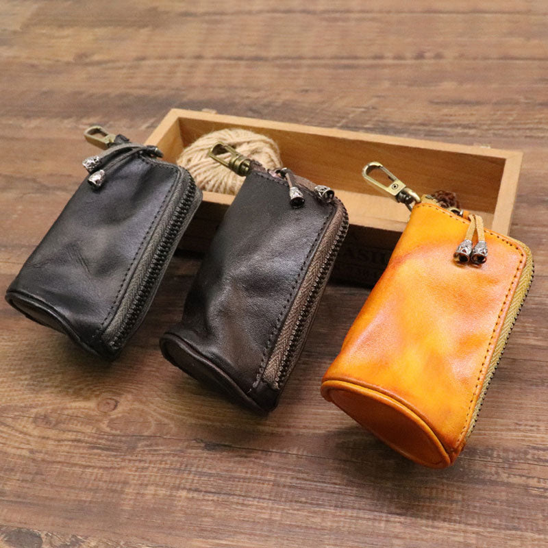 Head Layer Cowhide Vintage Old Cowhide Key Bag