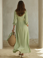 Elegant Artistic Cut Metal Button Dress