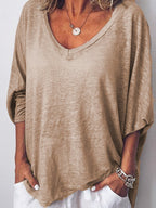 Solid Color V Neck Comfy T-Shirt