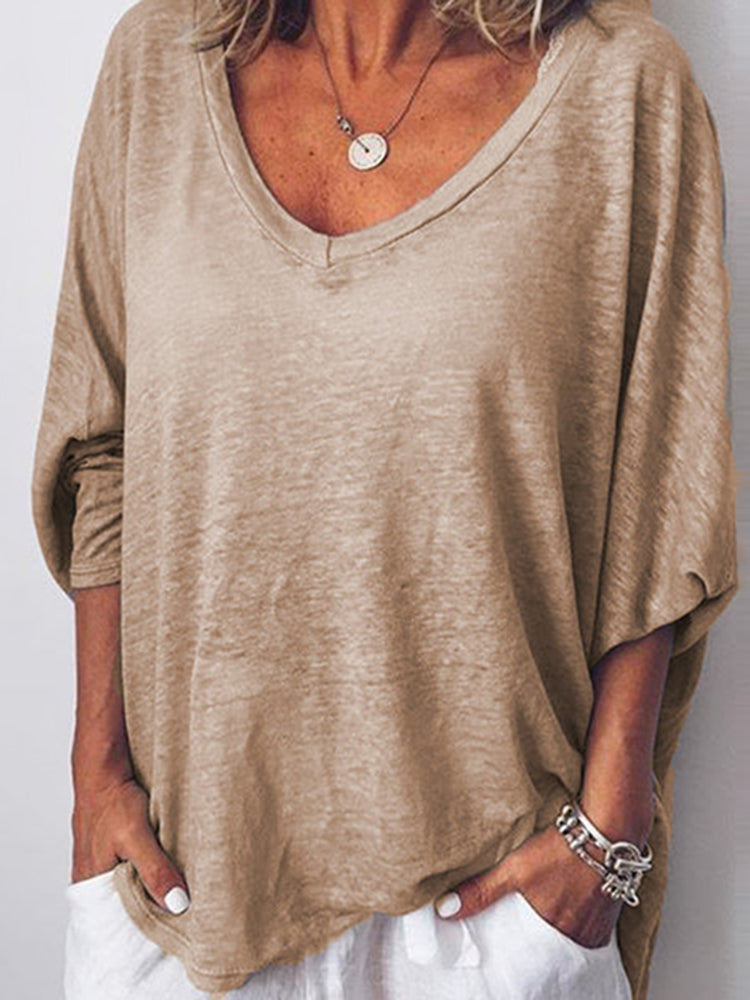 Solid Color V Neck Comfy T-Shirt