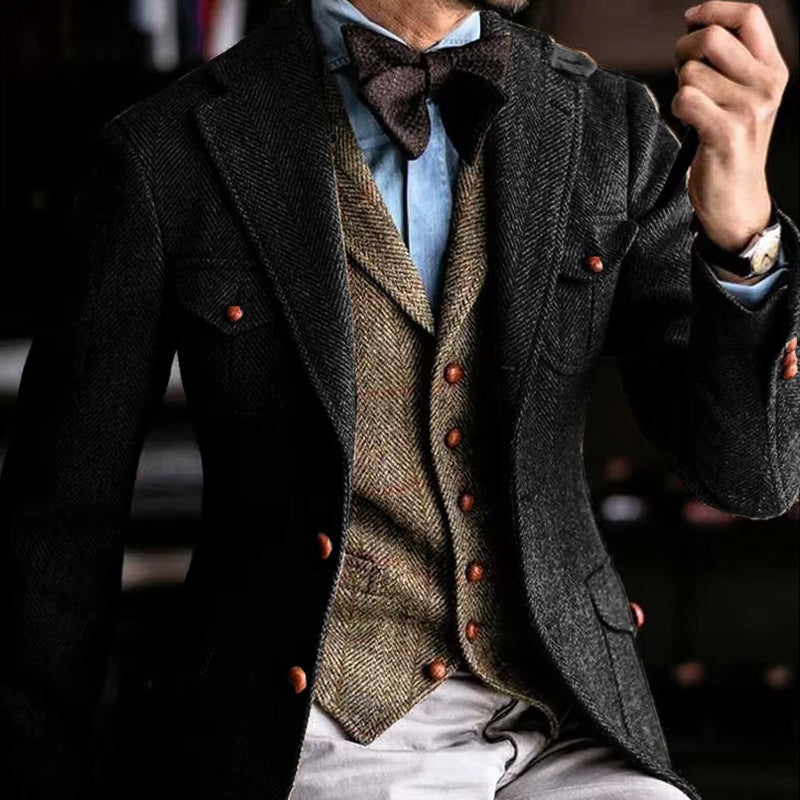 Men's Herringbone Blend Single Breasted Blazer