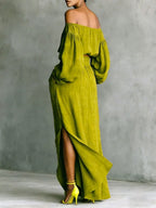 Women's Casual Cotton-linen Two-piece Set: Off-shoulder Top And Asymmetrical Skirt